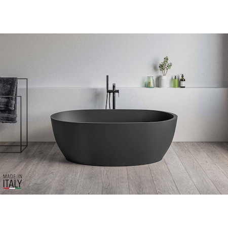 Ruvati 59-inch Matte Black epiStone Solid Surface Oval Freestanding Bath Tub Canali RVB6744BK